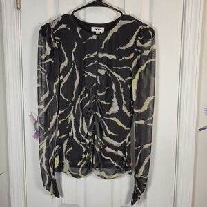 DKNY Abstract Zebra Ruched Mesh Long Sleeve Top M